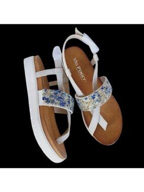 NEW Via Pinky Fallon Women's Beaded Beachy Slingback Footbed Thong Flat Sandal